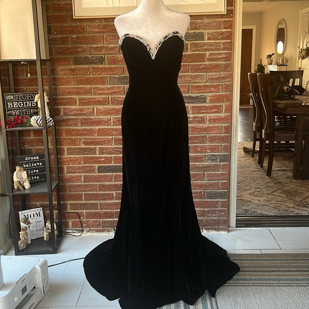Sherri Hill Black Strapless Dress with Silver Accents